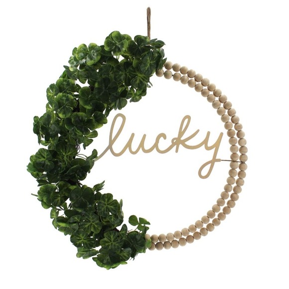 Celebrate Together Other - St Patrick's Day Shamrock beaded Wreath Lucky Irish Door Wall Home Decor 18"